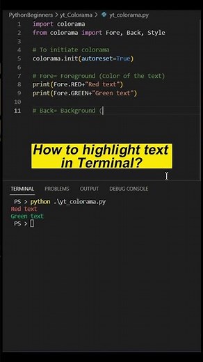 How to change COLOR, BACKGOUND of text in Python terminal using COLORAMA module? #shorts #python