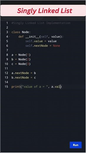 Singly Linked List in Python | Implementation & Explanation for Beginners #youtubeshorts #trending