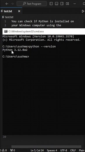 A Quick Python Installation Check on Windows using the Command Prompt #shorts #tutorial