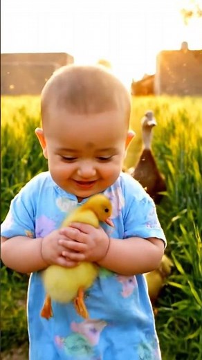 Baby Running With Ducklings | Cute Village Baby & Duck Fun