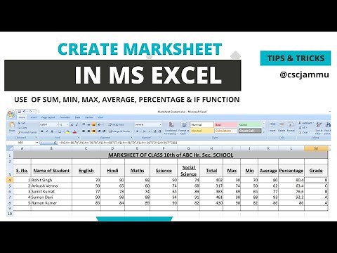 How to create marksheet in MS Excel | Use of Sum, Max, Min, Average, Percentage & If Functions Excel