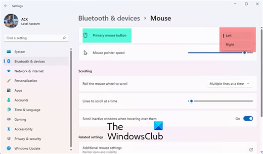 How to change Left & Right mouse buttons on Windows 11/10