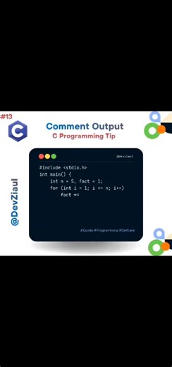 Factorial Program in C Using Loop | Simple For Loop Example #shorts #loop #cprogramming � Description In this short C programming tutorial, you’ll learn how to find the factorial of a number using a loop. This example uses a for loop to calculate the factorial of 5 step by step, perfect for beginners learning loops and basic logic in C. If you’re starting with C programming, this is a must-know program for exams and practice. Follow for more quick C tutorials, coding shorts, and beginner exercis