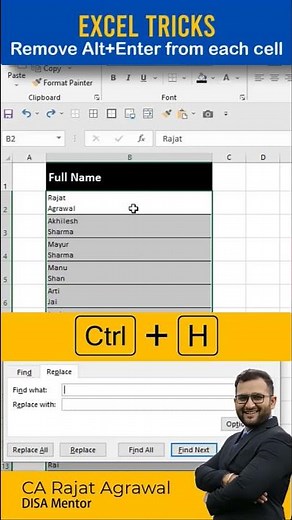 #excel 54 - Remove all ALT ENTER line breaks #excelshorts