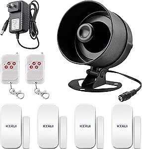 KERUI Indoor/Outdoor Security Alarm System Kit,Wireless Weatherproof Siren Horn with Remote Control and Door Contact Sensor Burglar Alarm for Home Basement Garage
