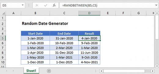 Random Date Generator in Excel & Google Sheets