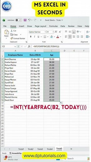 Calculate Age Automatically in Excel