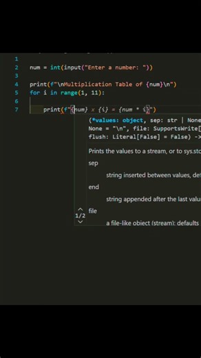 "Python Program to Print Multiplication Table | Input Any Number. #Shorts#python #programming#viral