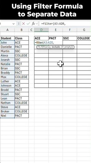 Use FILTER Formula Like a Pro 💡 | Split Data Instantly in Excel #shorts #youtubeshorts #excel