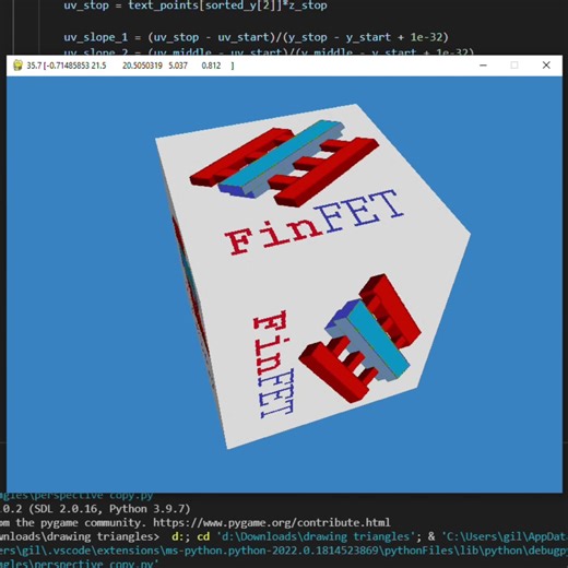 Perspective correct software 3d renderer in Python Pygame #python #pygame #3d #softwarerenderer #3dengine