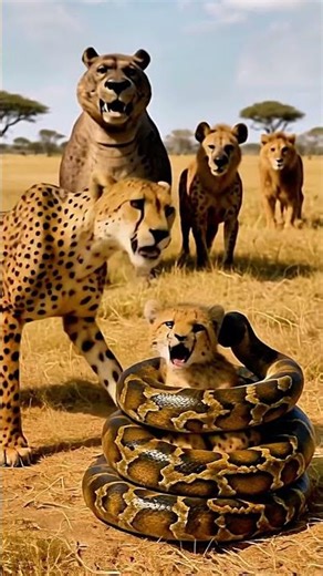 Wild Moment: Cheetah Faces a Python in the Savanna