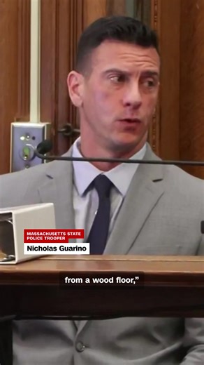 Massachusetts State Police Trooper Nicholas Guarino reads entries from Brian Walshe's search history in court from the witness stand. Walshe, who denies killing his wife Ana Walshe, pleaded guilty last month to misleading police and improper conveyance of a human body. Her body has not been found.