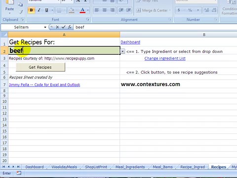 Excel Weekly Meal Planner with Shopping List Maker
