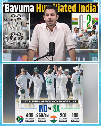 412K views · 10K reactions | Biggest Ever' 408-Run Defeat, 0-2 Sweep: India Hit All-Time Low In Test Cricket ! #INDvsSA #GautamGambhir #RishabhPant #simronharmer #TembaBavuma #SenuranMuthusamy #jaspritbumrah #washingtonsundar #ajitagarkar #shubmangill #ipl #srh #dc #lsg #INDvsSA #TeamIndia #AjitAgarkar #GautamGambhir #Akashdeep #PrasidhKrishna #WashingtonSundar #viratkohli | CricketBook By Shubhankar | Facebook