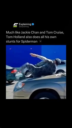 Explaining on Instagram: "Follow (us) @Explaining to Learn something NEW every day 🧠💫 Much like Jackie Chan and Tom Cruise, Tom Holland is heavily involved in his own stunts while playing Spider-Man. 🕷️😮 Holland trained in gymnastics, dance, and parkour, allowing him to perform many flips, wall runs, wire sequences, and fight choreography himself. While major high-risk moments still use stunt doubles, he consistently pushes to do as much as safely possible to keep the movement authentic and