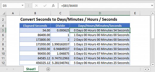 Convert seconds to minutes / hours / time - Excel and Google Spreadsheets