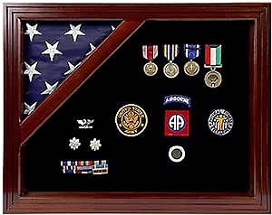 Military Award Shadow Box with Display Case for 3 x 5ft Flag - Felt in Black