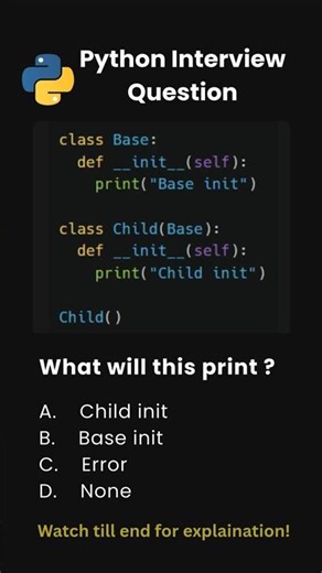Day 38 | Python Interview Questions | Why Base __init__ Doesn’t Run 😱 | OOP Trap Explained