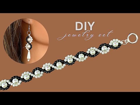 jewelry making tutorial. Elegant design. Beaded bracelet. Beaded earrings