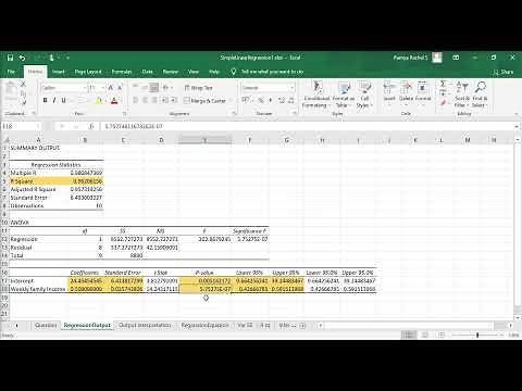 Simple linear regression in Excel | with interpretation of regression output