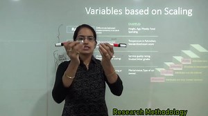 Dr. Manishika Jain in this lecture explains the meaning of variables and explain the 28 types of variables: Attribute or Quality Differ in magnitude Control of Variables IV, DV, Mediating Variable IV: Characteristic of experiment that is manipulated DV: Variable measured Mediating/intervening – hypothetical concept explain relation b/w variables (Parent’s status - child’s status by education) Confounding – extra variable (effect of activity on obesity – AGE) Dig! Dig! Effect of noise on test sco