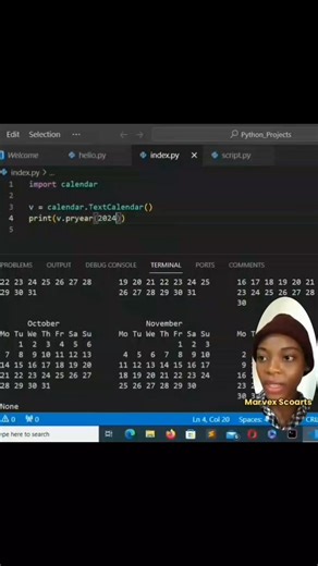 Python Tutorial For Beginners 💻 --- Calendar Program 2.0 w/ Marvex Scoarts #python #jadexartsacademy #learntocode #programming #tutorial #tips #marvexscoarts #viralvideoシ #fypviralシ #fypシ゚ | Jadexarts Academy