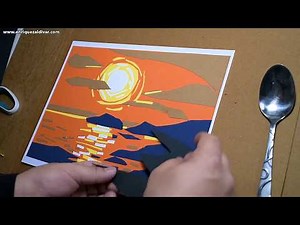 Collage: Tropical sunset landscape | Art with paper | Art techniques | Enrique Zaldivar