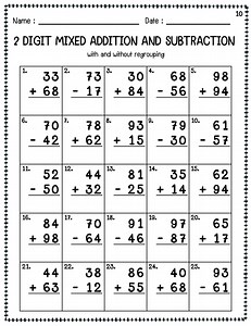 2 Digit Mixed Addition and Subtraction (with and Without Regrouping) Worksheet - Etsy