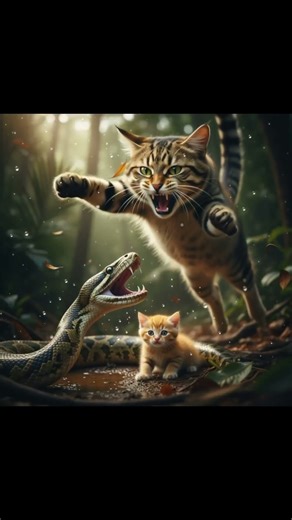 Mother Cat Saves Kitten From Python Attack! 🐍🐈 #shorts