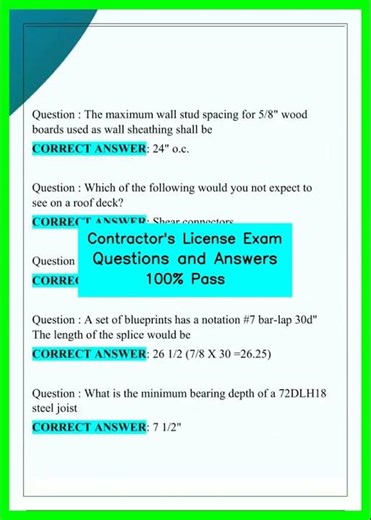 Contractor's License Exam Questions and Answers 100% Pass video