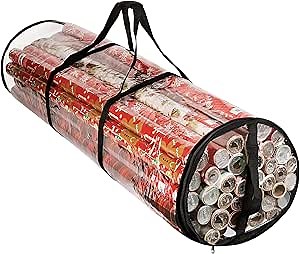 Handy Laundry Clear Wrapping Paper Storage Bag - Transparent Design, Dual Zipper and Two Handles for Easy Carrying. Store Up to 25 Standard 40-Inch Gift Wrap Rolls. (BLACK)