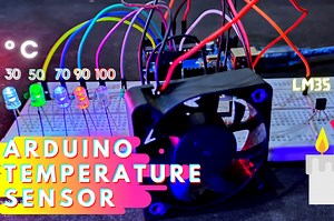 arduino lm35 temperature sensor with 12v fan and leds.