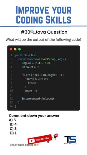 Java Interview MCQ 😱 break in Array Loop | Output Question