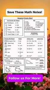 1.3M views · 2.6K reactions | Important Geometry Formulas Math Notes  | Math Tricks Tutorial | Facebook