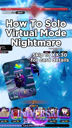 How to solo virtual mode on Nightmare UTD #universaltowerdefense #robloxfyp #fyp #roblox #animevanguards