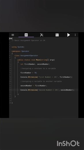 Basic Assignment Operator in C#.#csharp #programming #javascript #coding #java #css #programmer #js