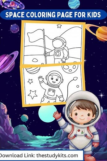 Space Coloring Page for Kids Astronaut and Alien Coloring Fun