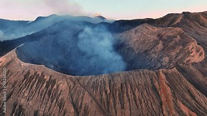 Bromo volcano crater aerial view, Java landmark, tourism in Indonesia, volcanic landscape in Java
