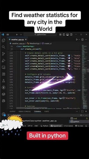 Built a beautiful weather app in python using tkinter with live data, all coded from scratch…