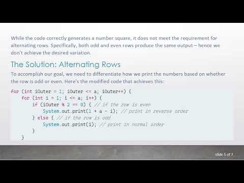 Creating a Number Square Pattern in Java: Odd and Even Row Variation