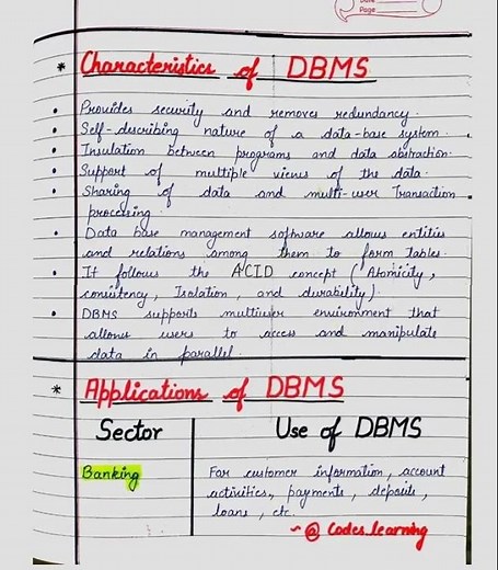 DBMS Handwritten Notes For Beginners