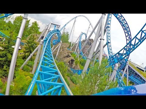 4K Blue Fire Roller Coaster Front Seat POV Europa Park Germany