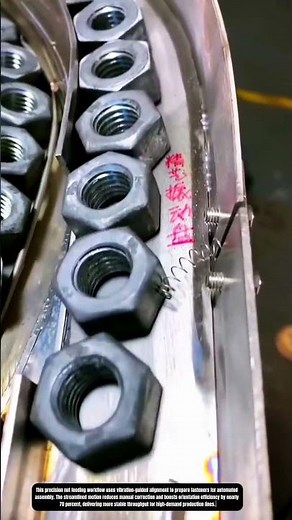 Precision nut feeding workflow using vibration-guided alignment for assembly lines