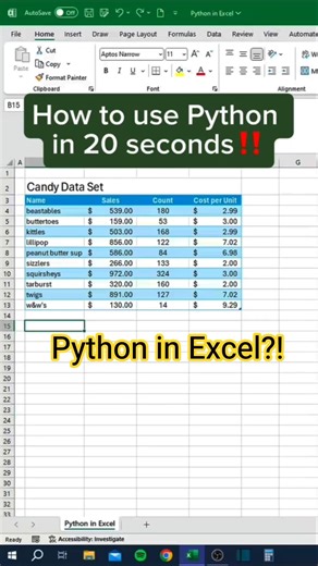Use Python in Excel in 20 Seconds 🤯 (No Coding!)