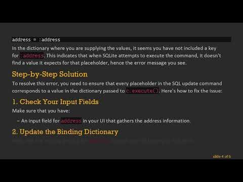 Resolving the sqlite3.ProgrammingError in SQLite Database Updates