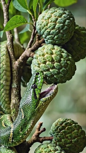 Vibrant green python snacking on a juicy red dragon fruit! #oilpainting #frenchbulldog #reddrag