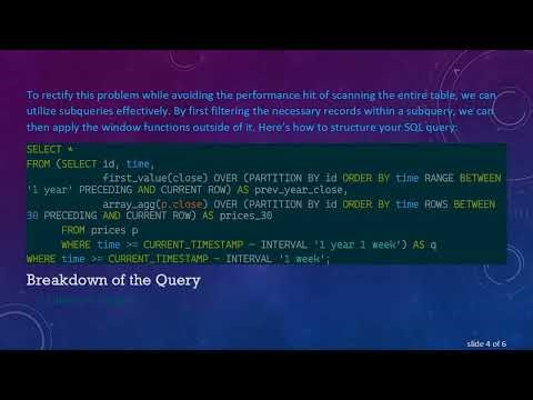 Optimizing SQL Queries with PARTITION BY for Time-Series Data