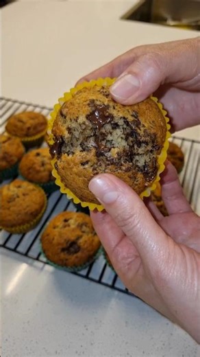 DECADENT Choc Chunk Banana Muffins. #UseThoseBananasInYourFreezer #chocolatemuffins #bananamuffins