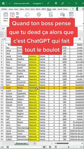 J’ai créé une macro VBA sans écrire une seule ligne de code 🤩 Et tout ça a été permis grâce à mon super assistant ChatGPT 🤖 Je vais être honnête avec toi : Il m’a fallu plusieurs essais pour arriver à écrire le prompt correspondant à ma demande. Mais une fois le bon prompt en main, c’est top de voir le code s’écrire comme par magie ✨ Et toi, t’en penses quoi de #ChatGPT ? #excel #apprendreexcel #astuceexcel #microsoftexcel