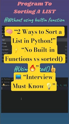 Sort a List in Python: 2 Smart Ways! 🧠🐍 #PythonTips